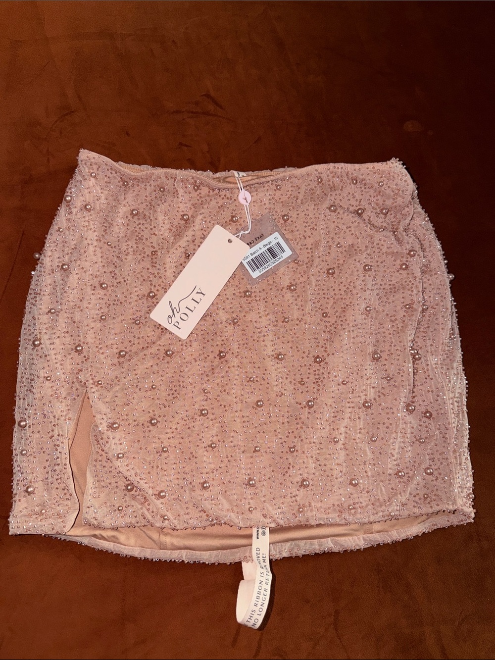 Oh Polly Beige Beaded Mini Skirt✨